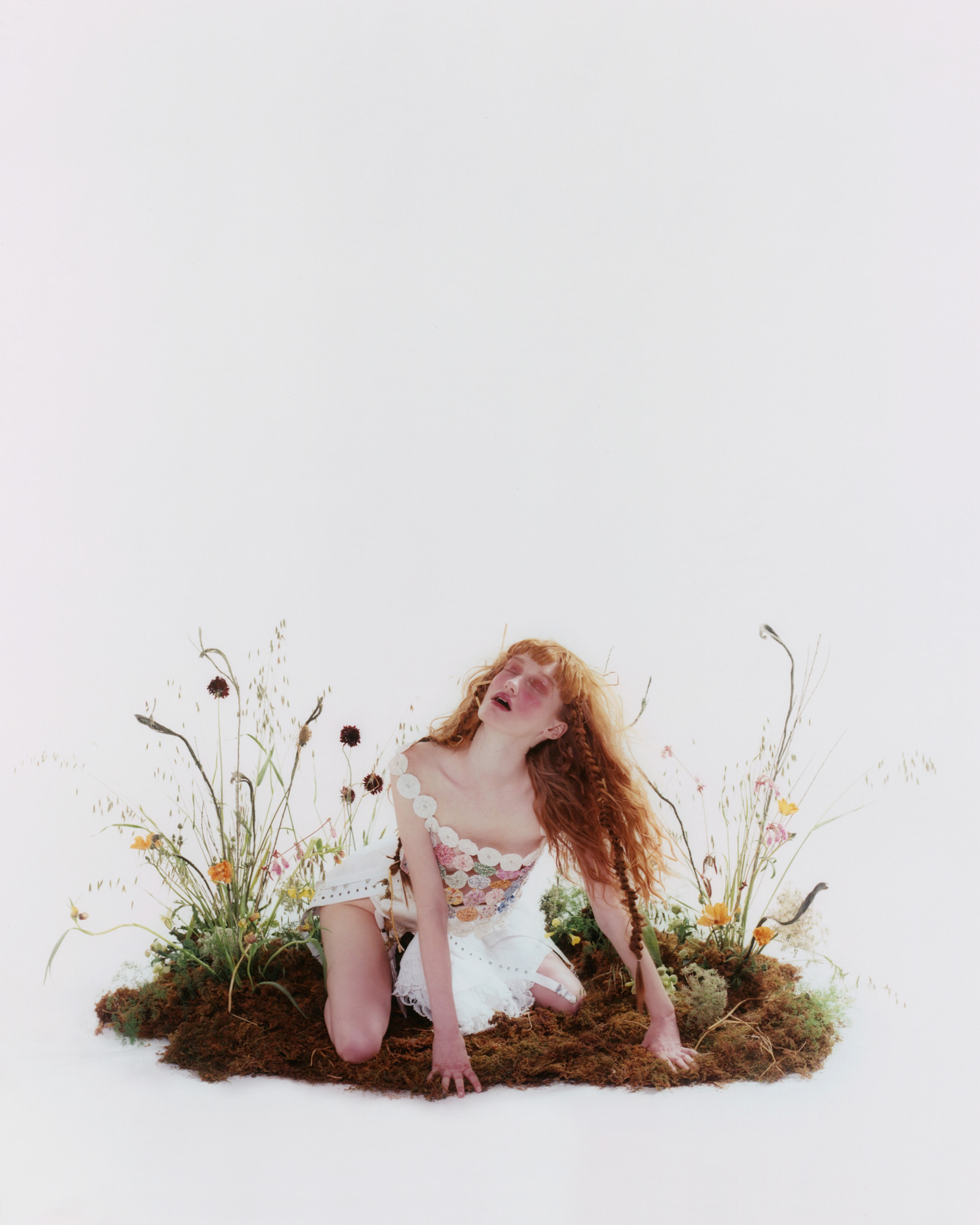 Editorial floral set styling with wildflower meadow